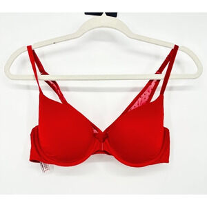 Victoria's Secret Demi Bra Womens 36C Fire Red Padded Underwire Mesh Back Strap